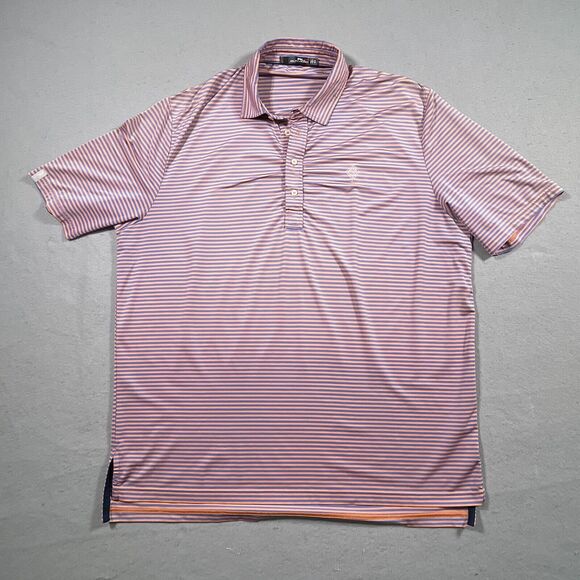 Ralph Lauren RLX Polo Shirt Mens XL Blue Orange Striped Performance Short Sleeve - Picture 1 of 10